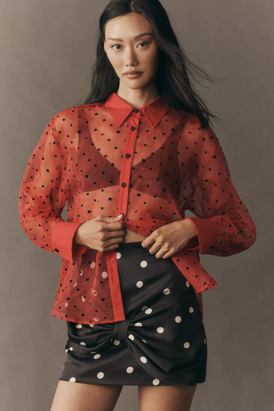 camisa de manga larga con botones de organza transparente maeve