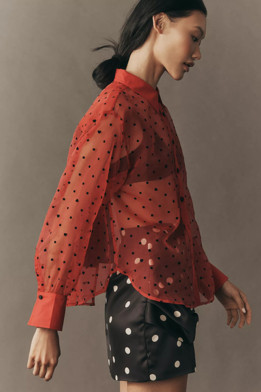 camisa de manga larga con botones de organza transparente maeve