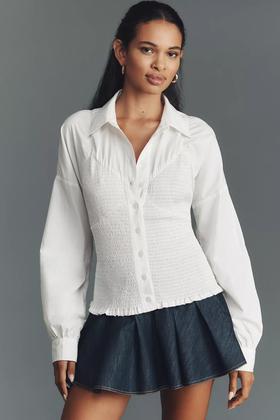 camisa abotonada con corsé fruncido de maeve