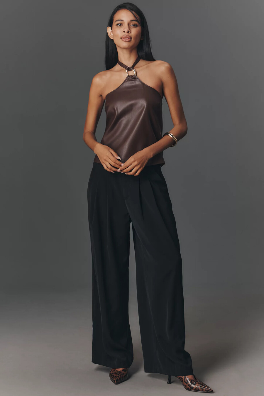 top halter de piel sintética pilcro