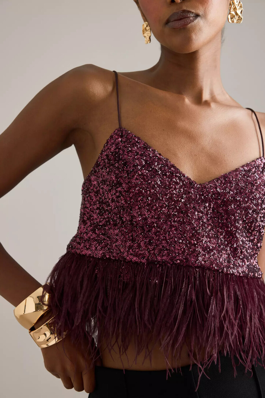 camiseta sin mangas con plumas y lentejuelas de anthropologie