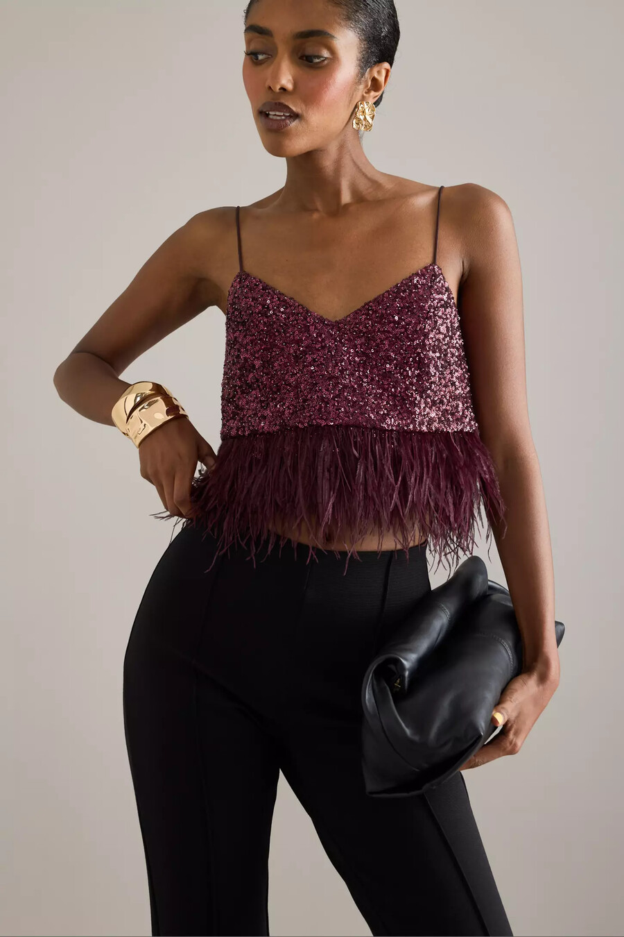 camiseta sin mangas con plumas y lentejuelas de anthropologie