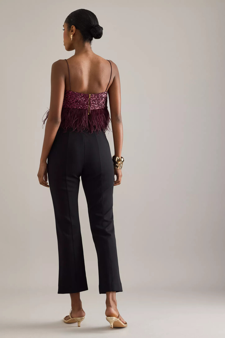 camiseta sin mangas con plumas y lentejuelas de anthropologie