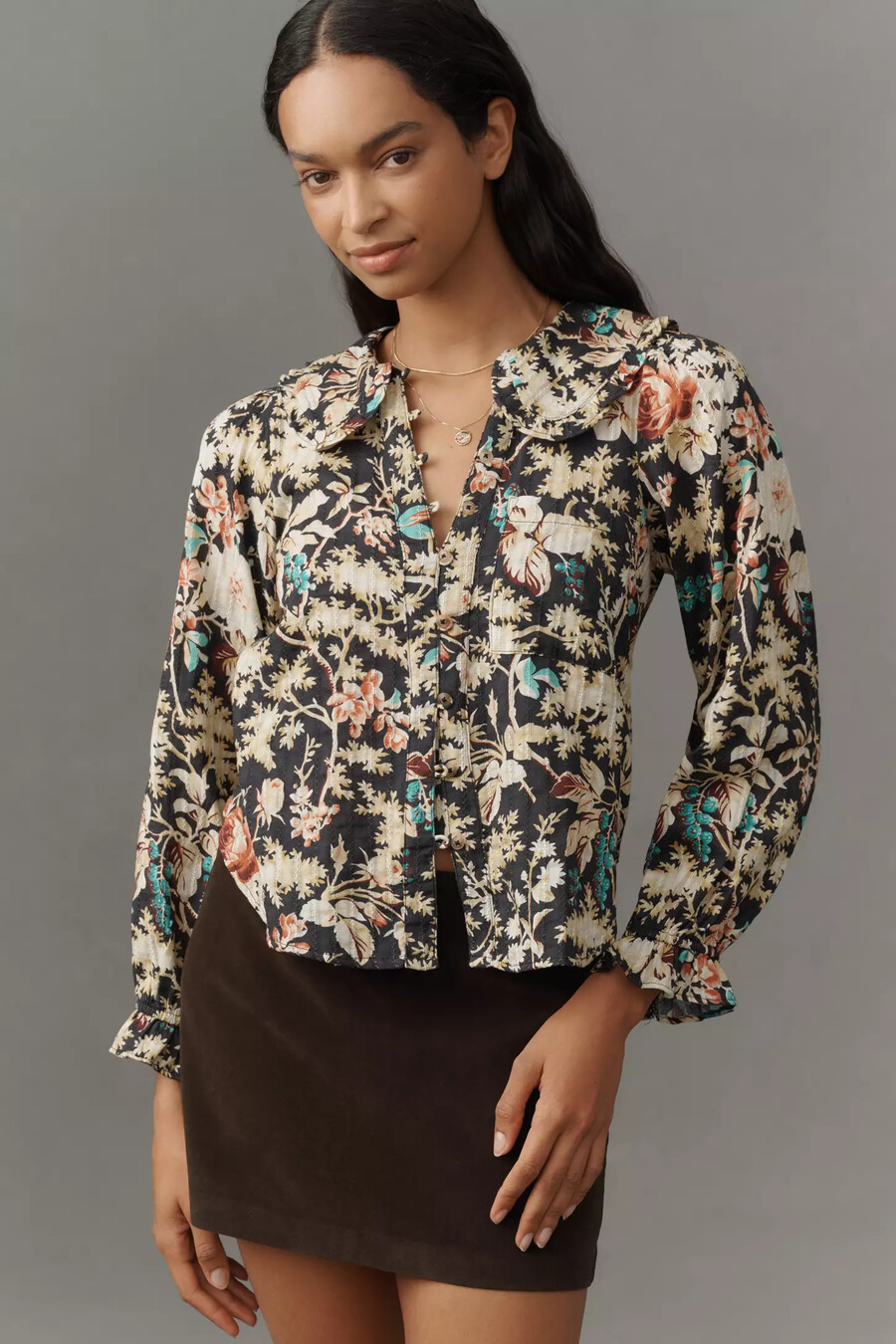 blusa keira con cuello y botones al frente de pilcro edición de manga larga