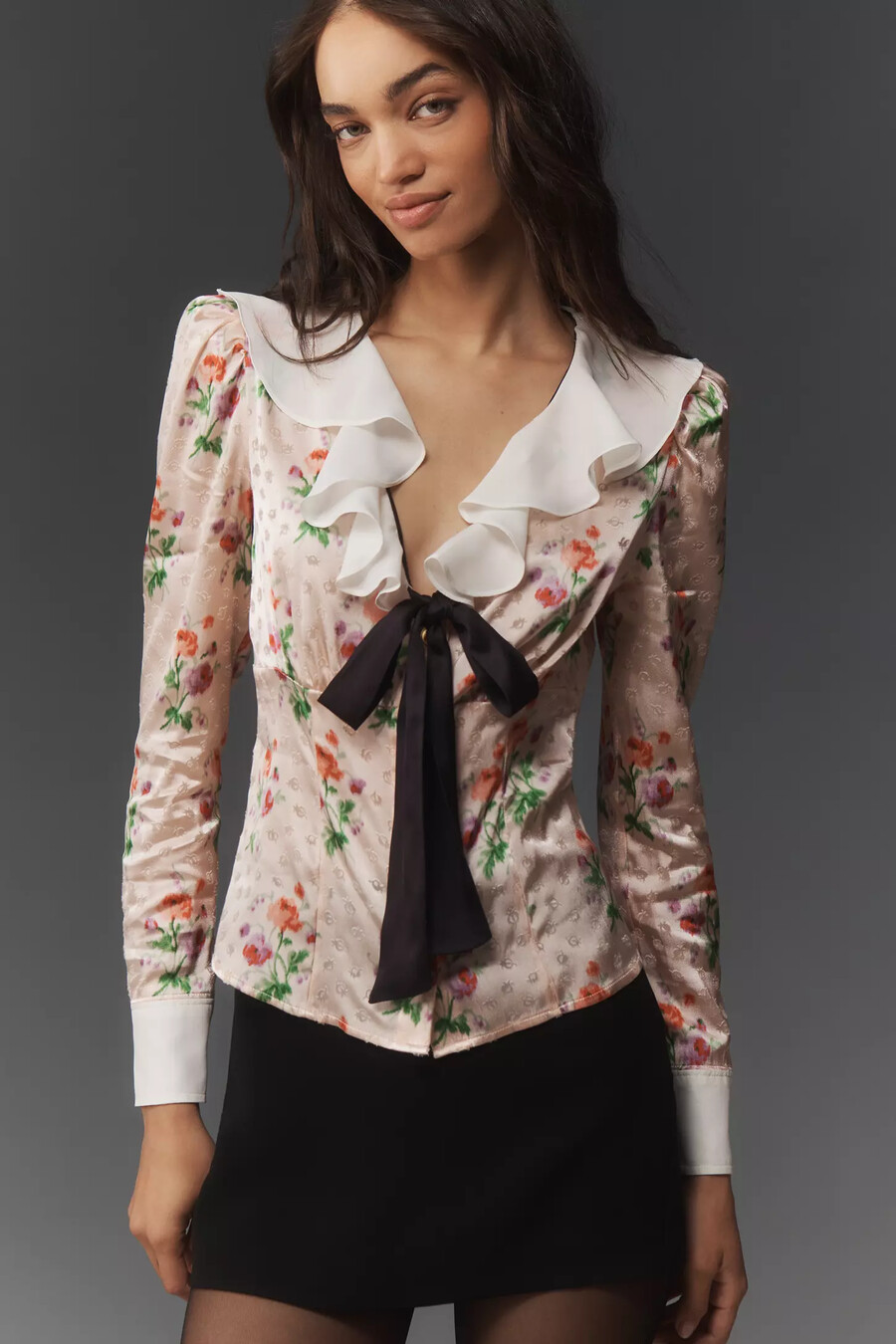 blusa maeve de manga larga con volantes en la parte delantera
