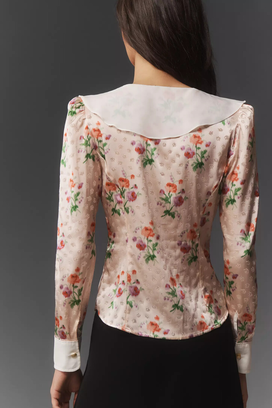 blusa maeve de manga larga con volantes en la parte delantera