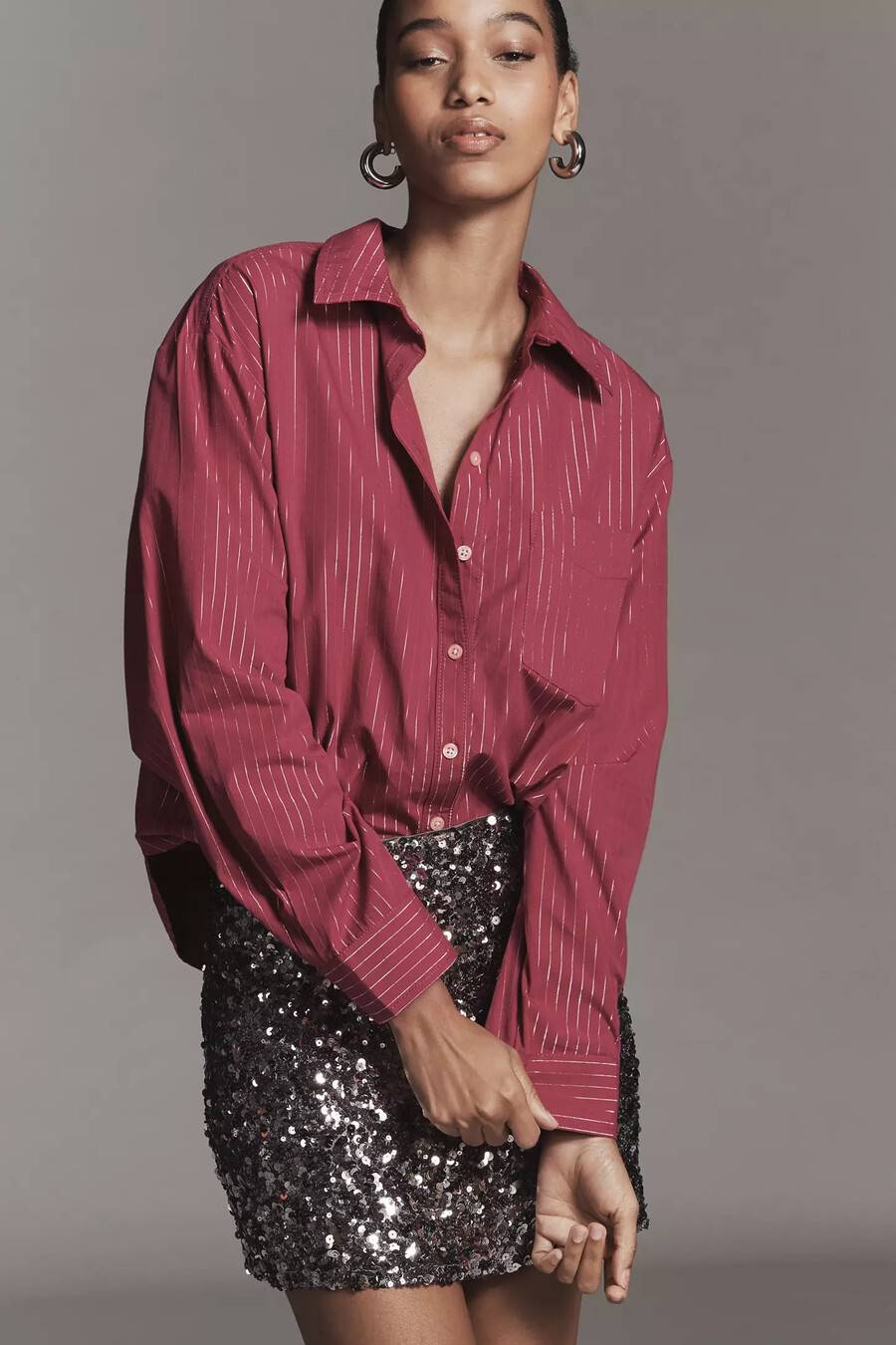camisa de botones a rayas de lúrex shrunken bennet de maeve