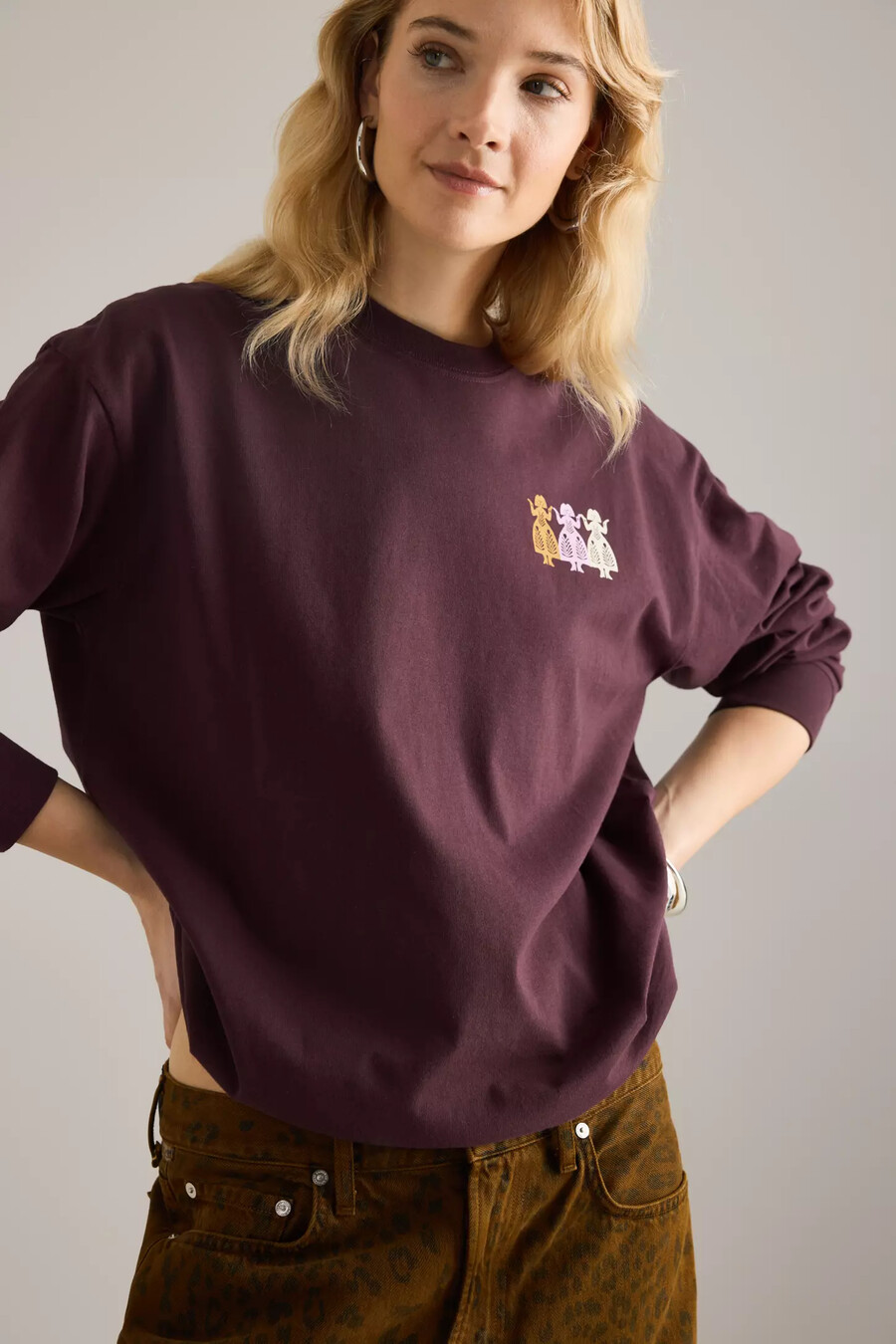 camiseta de manga larga con corte de papel de damson madder para chicas