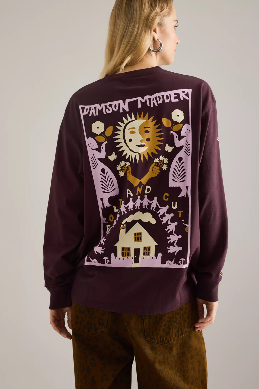 camiseta de manga larga con corte de papel de damson madder para chicas