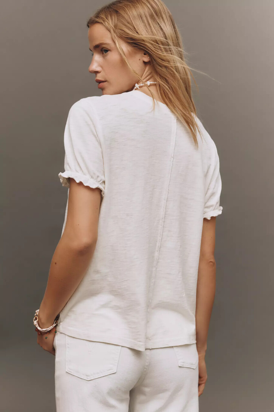 camiseta de cuello redondo bennie cotton-slub de pilcro edición con mangas abullonadas