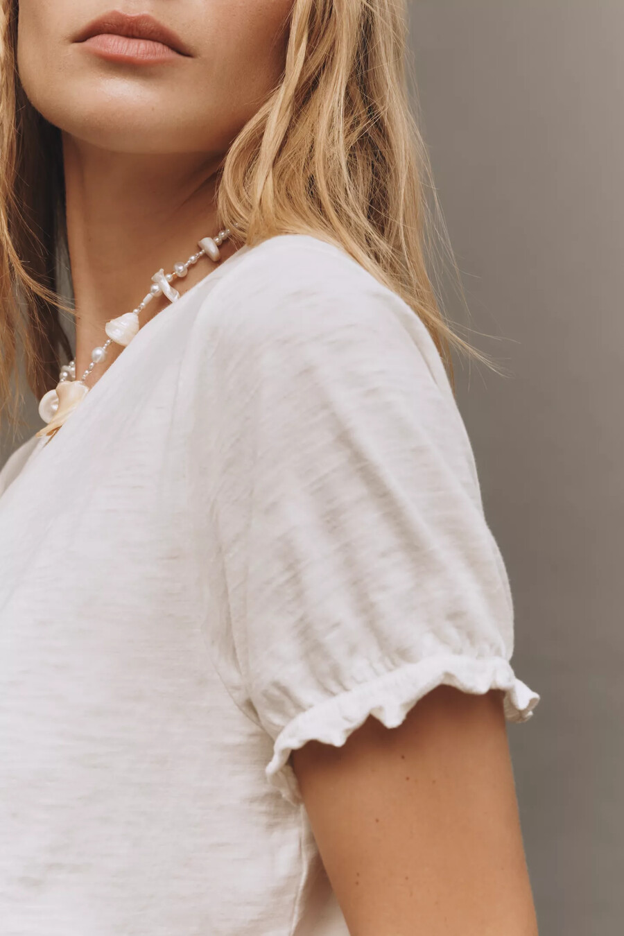 camiseta de cuello redondo bennie cotton-slub de pilcro edición con mangas abullonadas