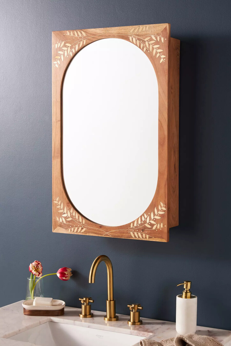 armario de baño de pared con espejo de madera de acacia marta