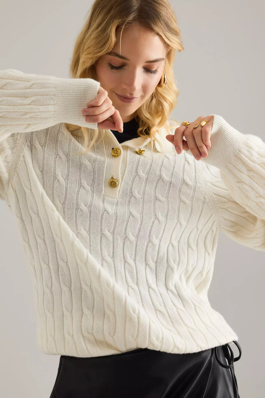 jersey de punto trenzado en mezcla de lana barbour evie