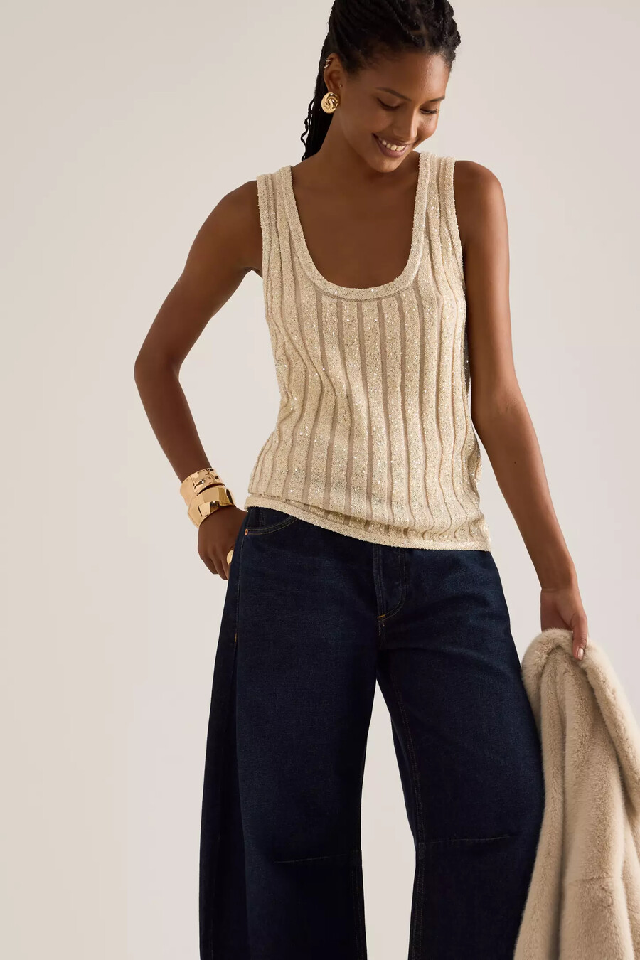 camiseta sin mangas con lentejuelas y escote redondo de anthropologie