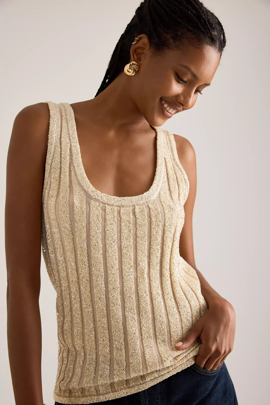 camiseta sin mangas con lentejuelas y escote redondo de anthropologie