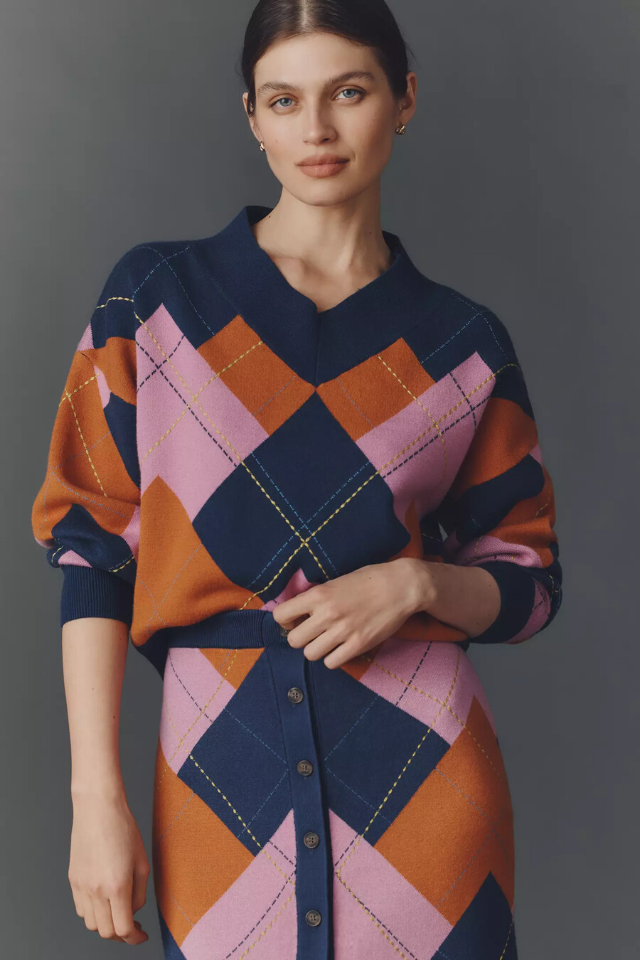 jersey de rombos con cuello en v de maeve