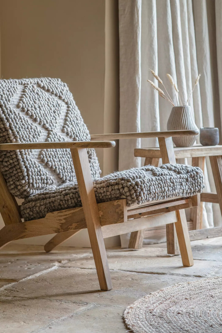 silla nkuku keya de tejido grueso y madera de mango