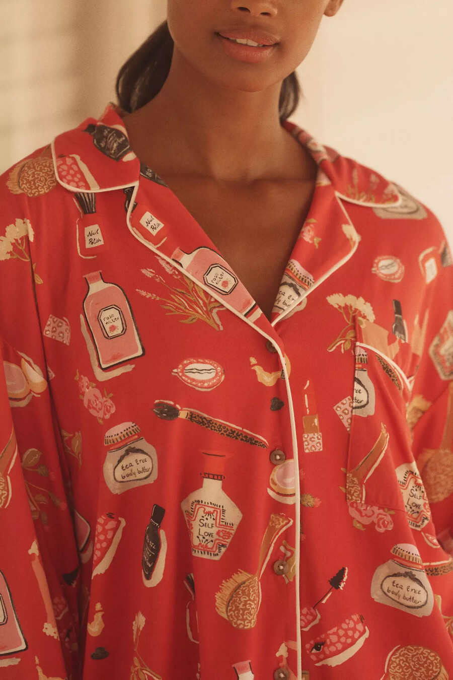 camisa de pijama de manga larga con ribete de briar
