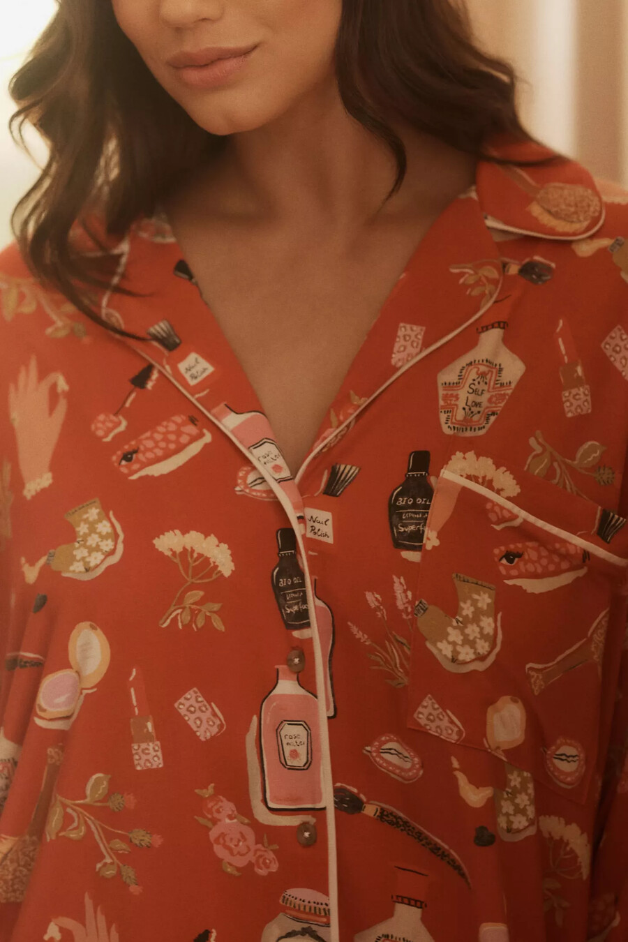 camisa de pijama de manga larga con ribete de briar