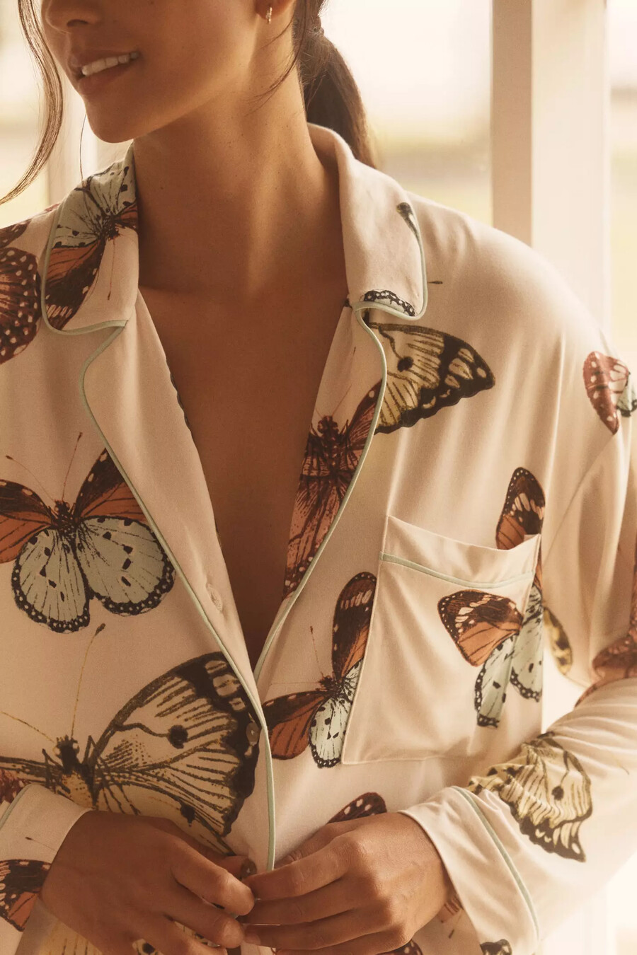camisa de pijama de manga larga con ribete de briar