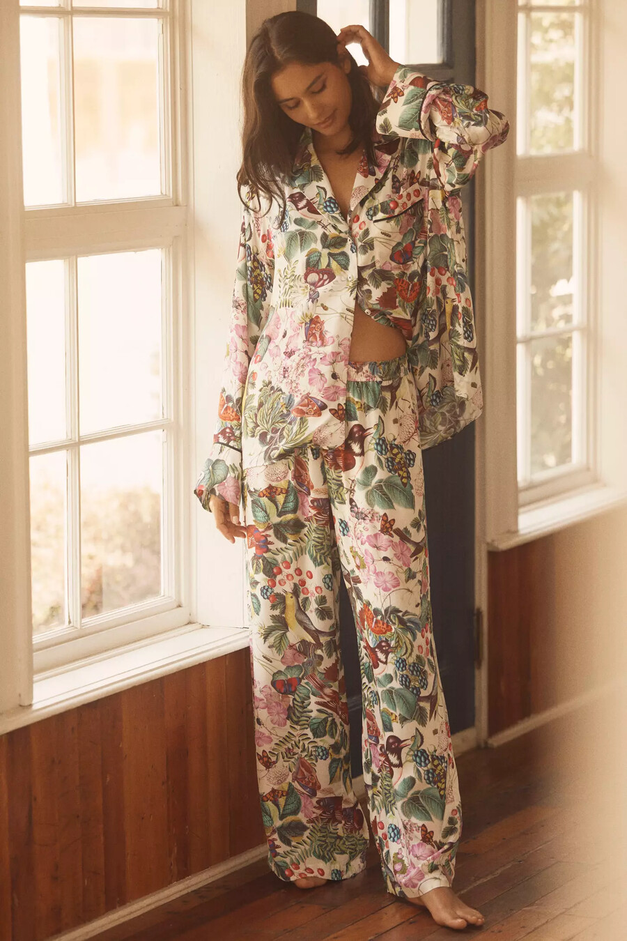 pantalones de pijama sedosos de anthropologie