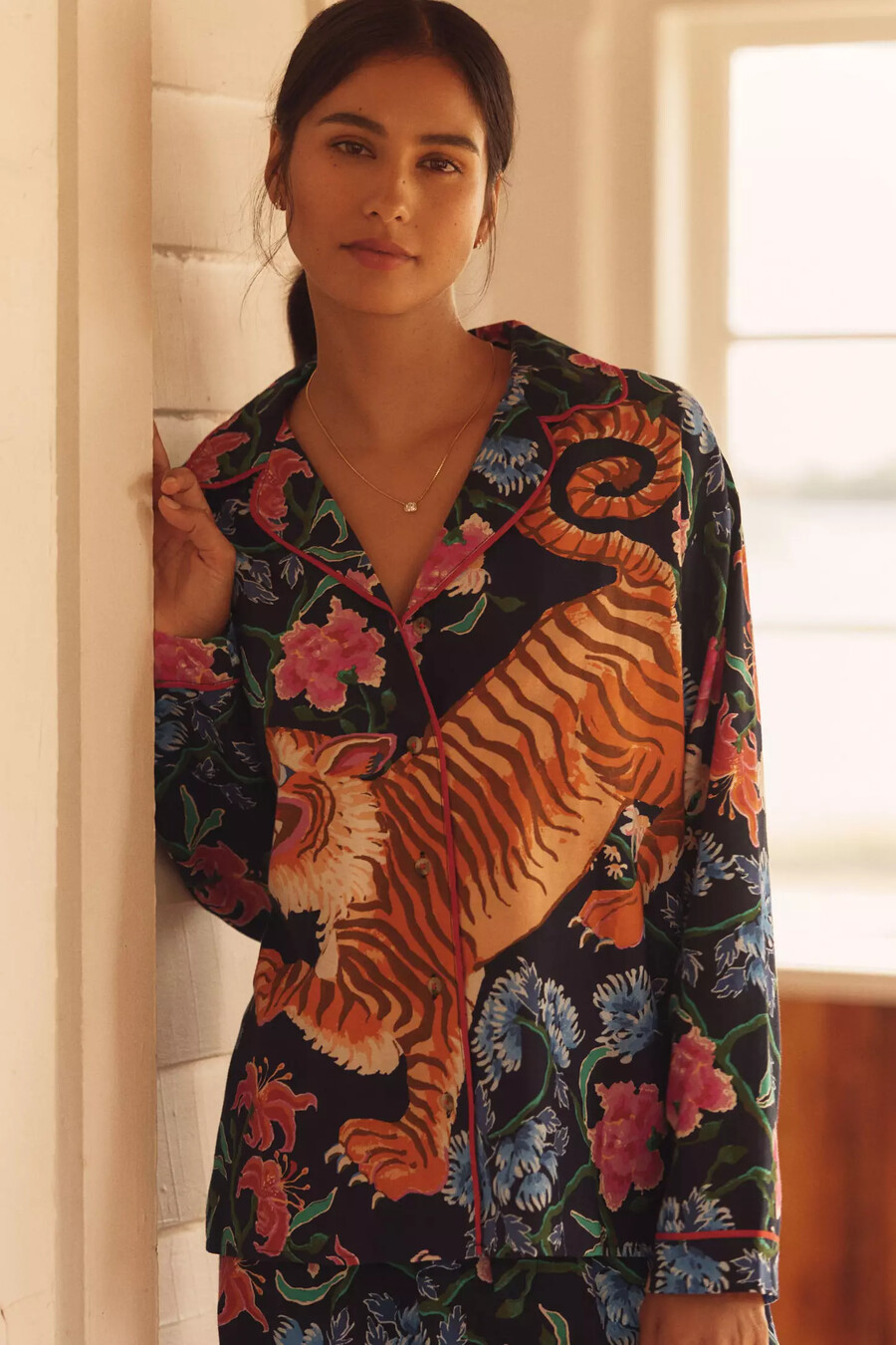 camisa de pijama de franela de manga larga lyrebird