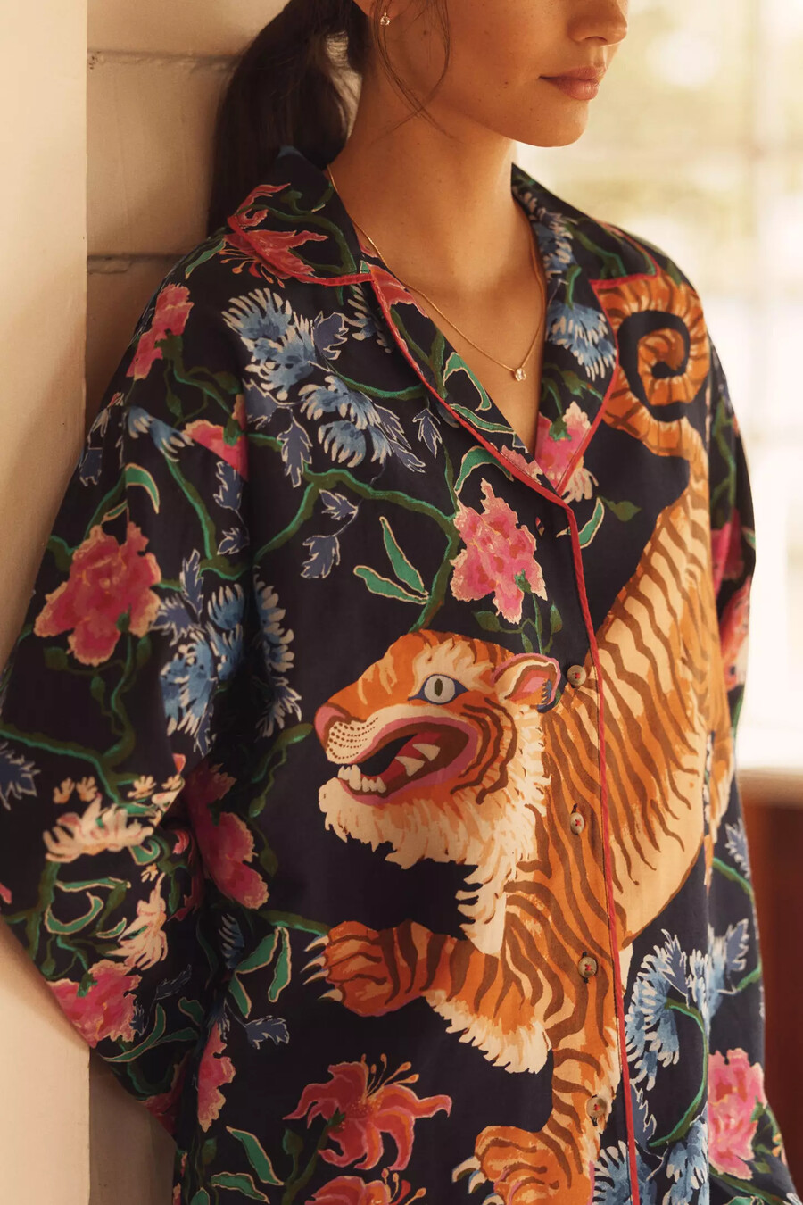 camisa de pijama de franela de manga larga lyrebird