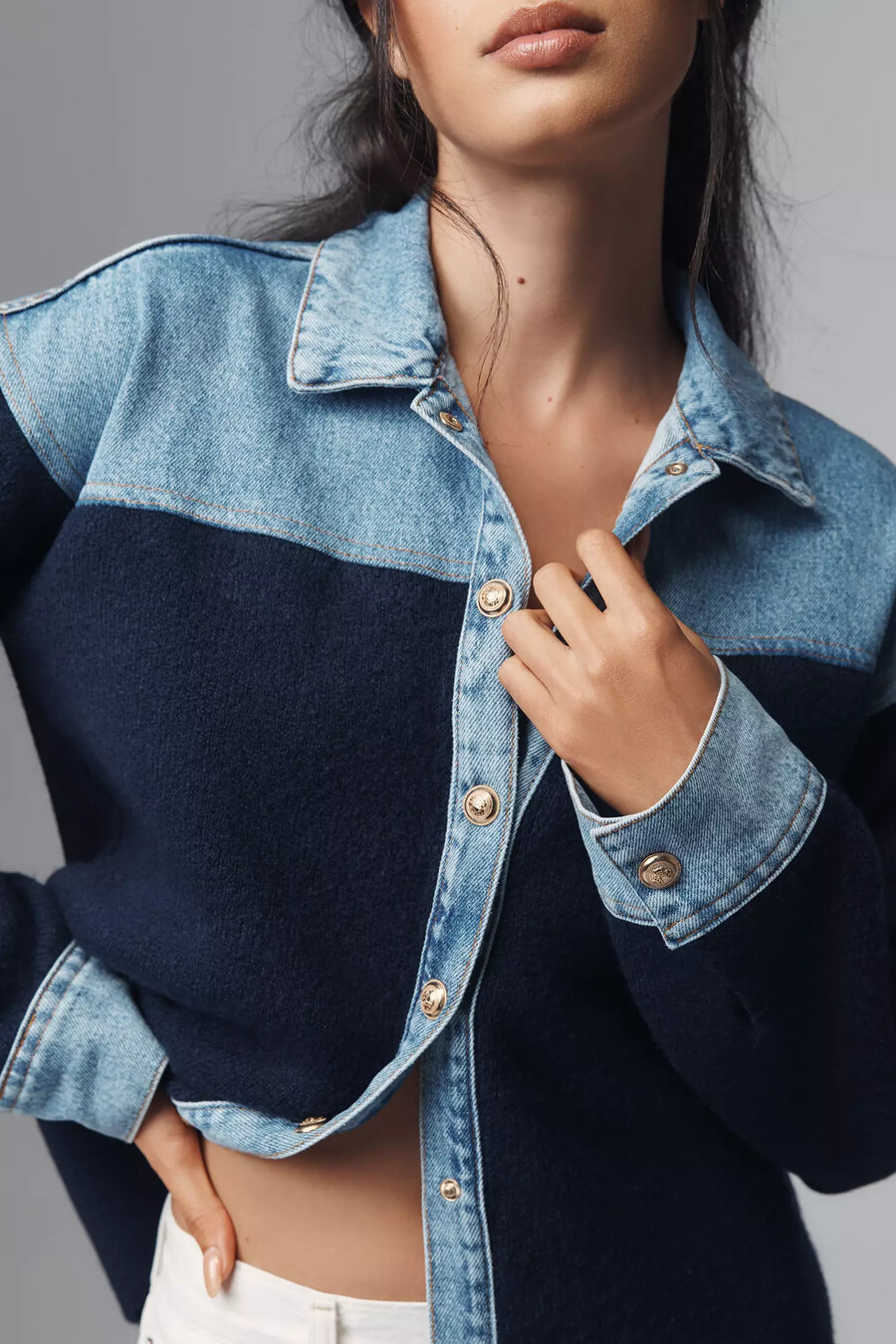 chaqueta vaquera de punto de técnica mixta pilcro