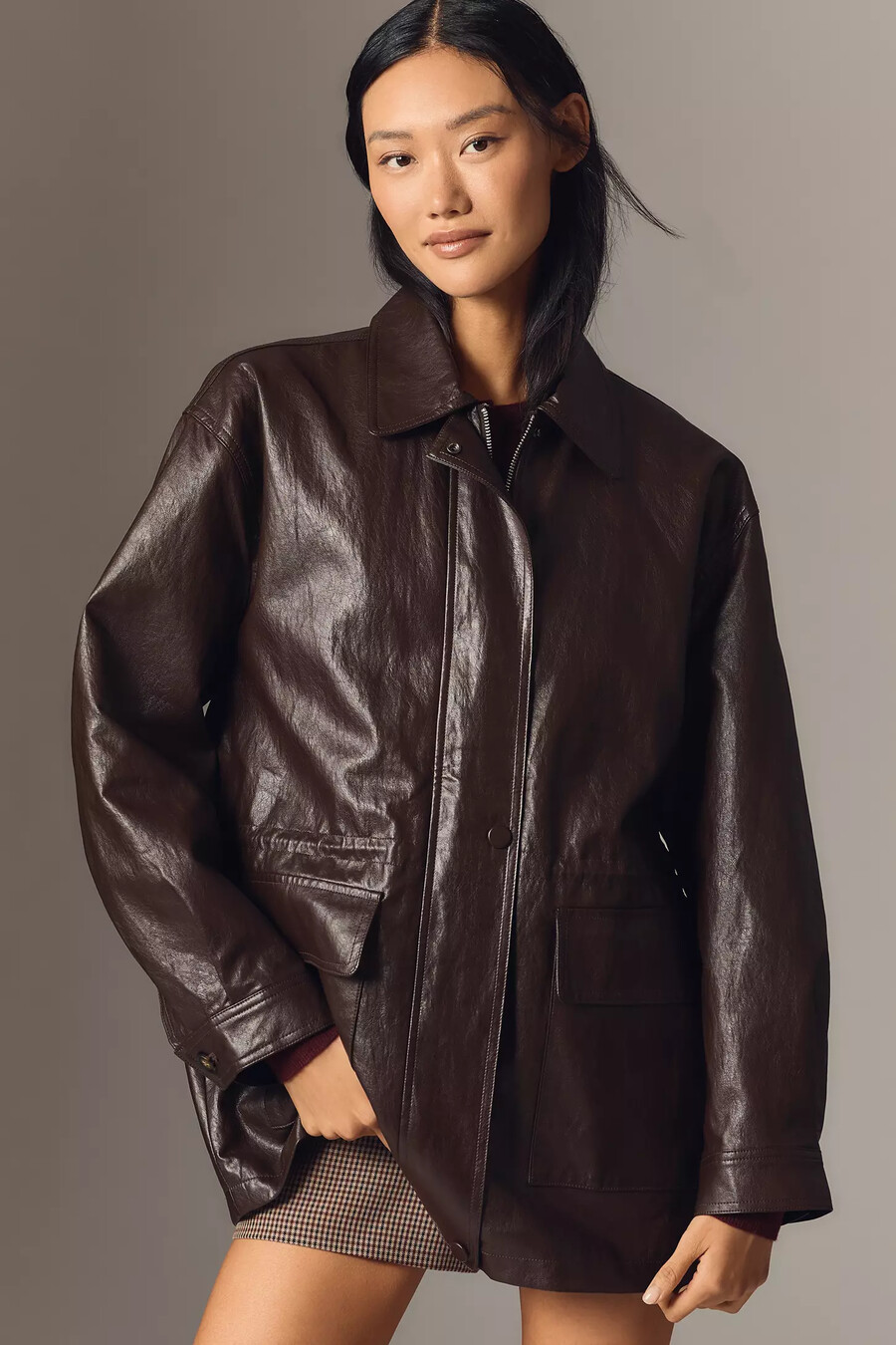 chaqueta de piel sintética con cintura ceñida de anthropologie