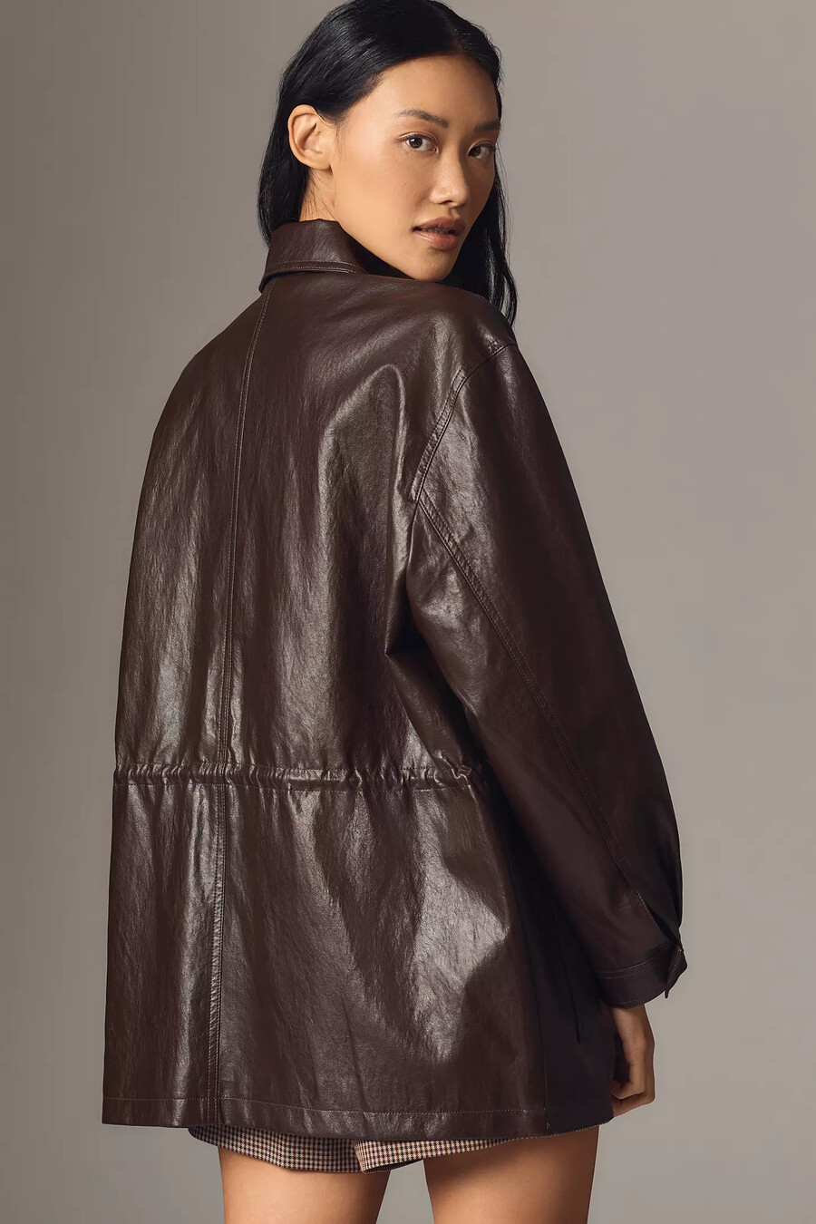 chaqueta de piel sintética con cintura ceñida de anthropologie