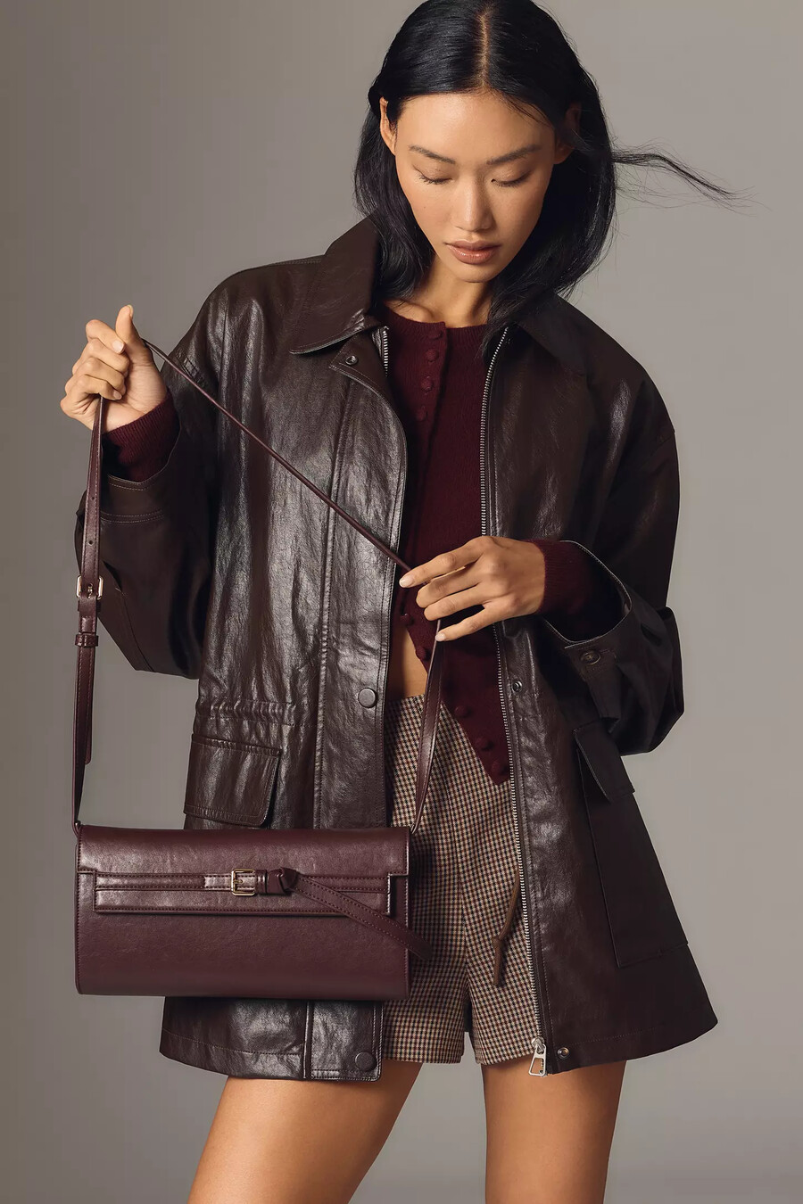 chaqueta de piel sintética con cintura ceñida de anthropologie