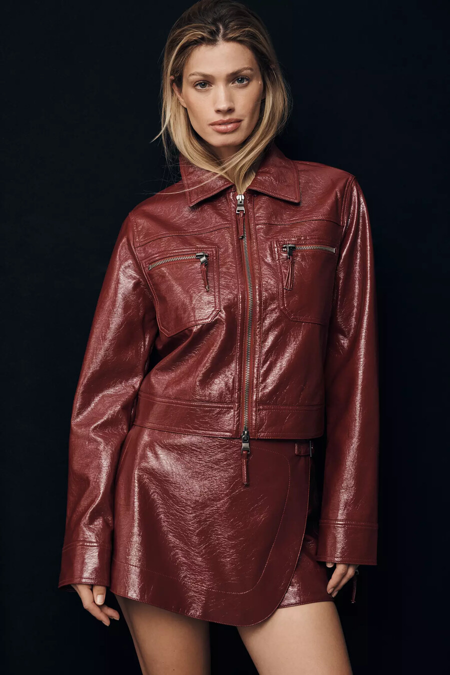 chaqueta biker de piel sintética con charol maeve
