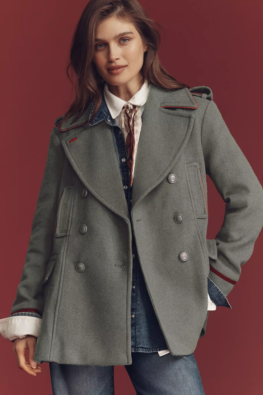abrigo militar de mezcla de lana de anthropologie