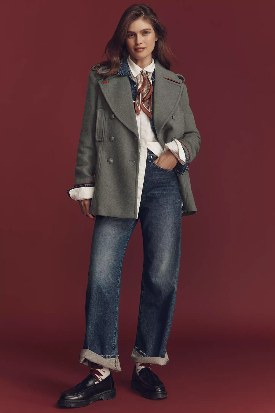 abrigo militar de mezcla de lana de anthropologie