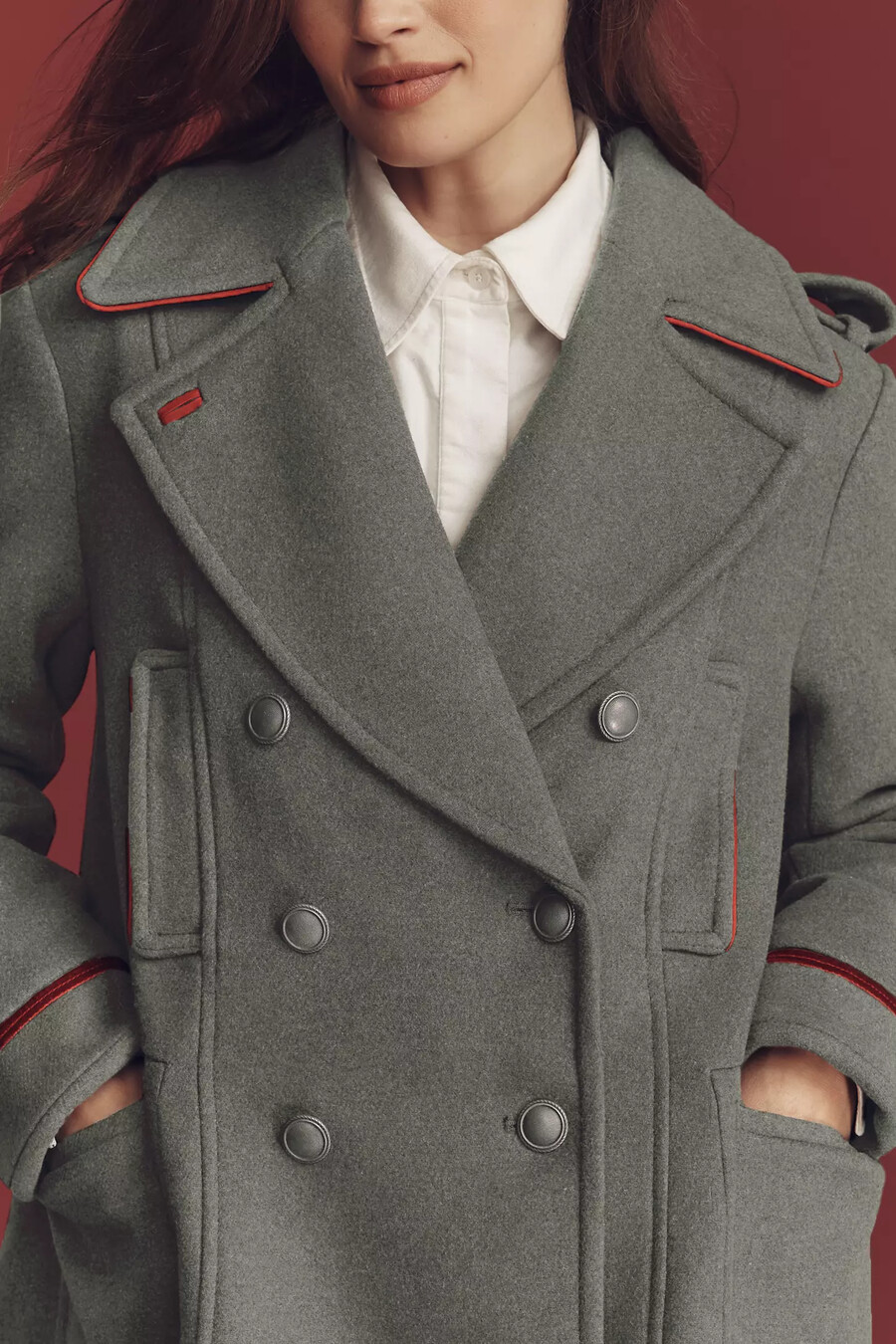 abrigo militar de mezcla de lana de anthropologie