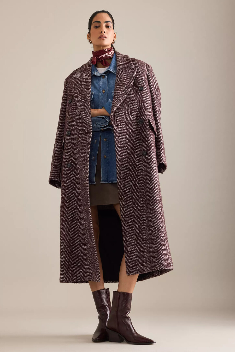 abrigo extragrande de mezcla de lana con diseño de espiga de anthropologie
