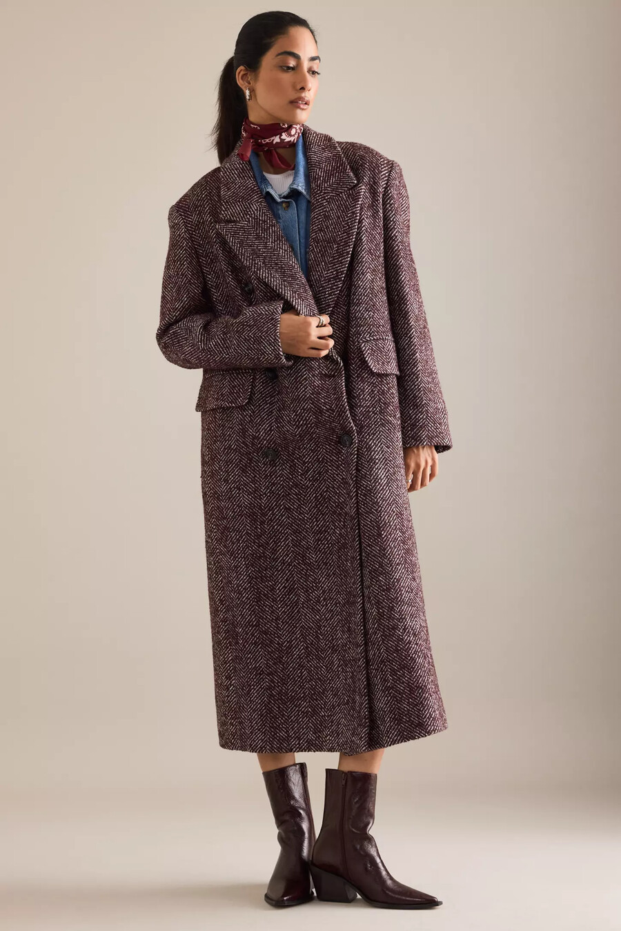 abrigo extragrande de mezcla de lana con diseño de espiga de anthropologie