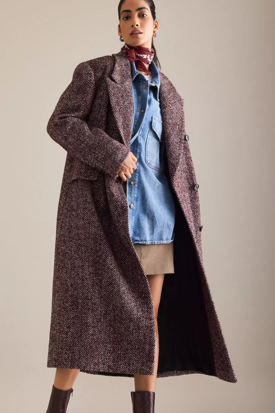 abrigo extragrande de mezcla de lana con diseño de espiga de anthropologie