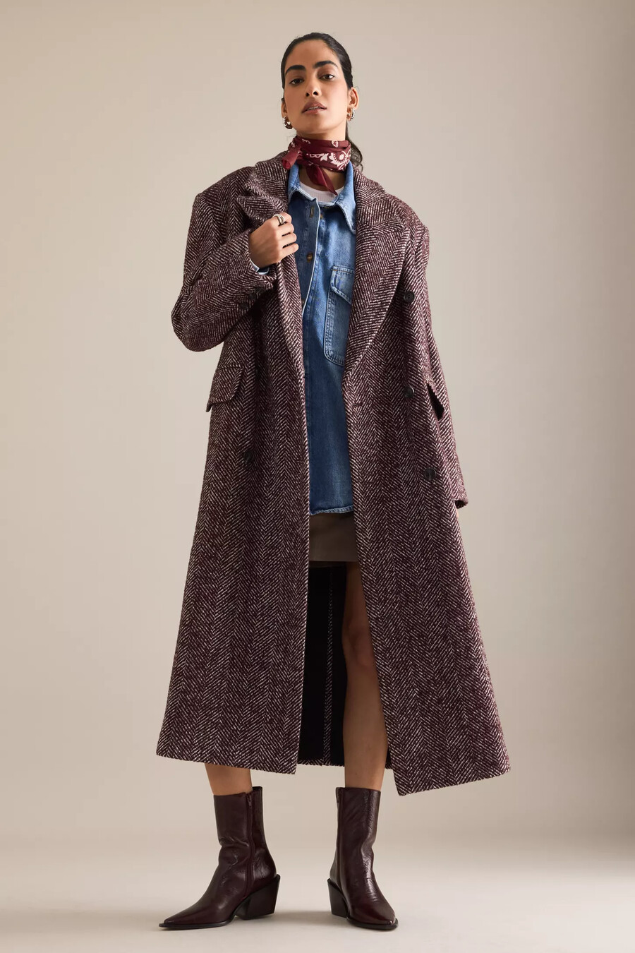 abrigo extragrande de mezcla de lana con diseño de espiga de anthropologie