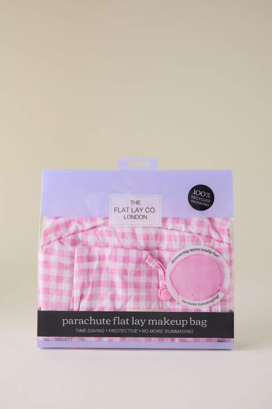 bolsa de maquillaje con cordón y diseño de paracaídas de the flat lay co.
