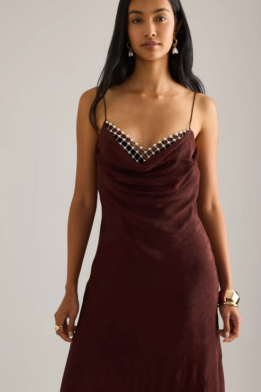 vestido de fiesta largo de satén jacquard de anthropologie