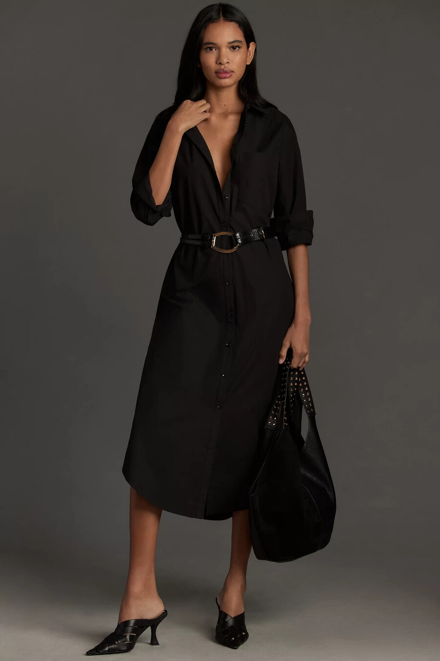 vestido camisero de manga larga de anthropologie