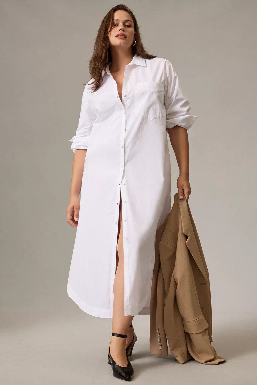vestido camisero de manga larga de anthropologie