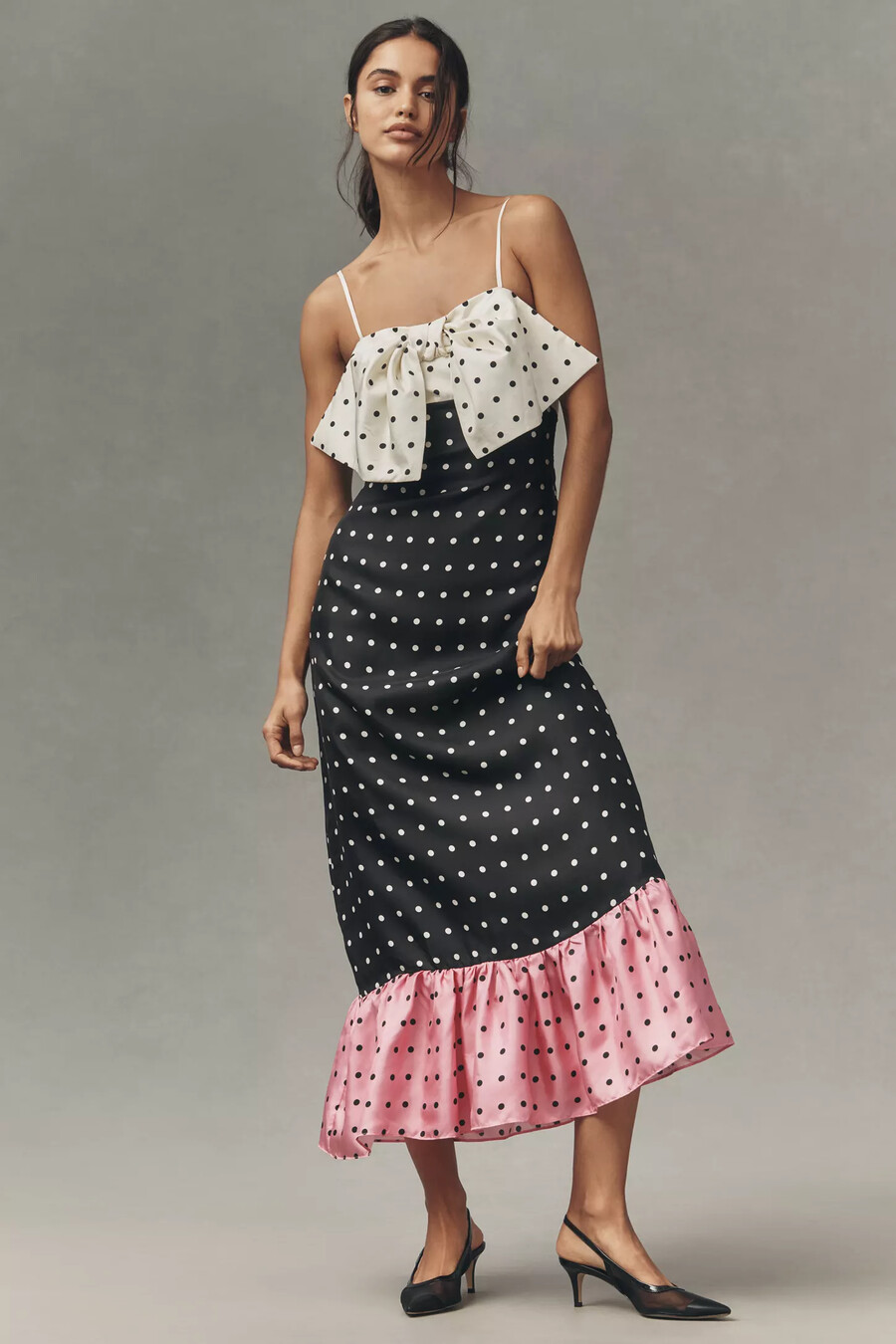 vestido largo de seda con volantes y lazo sin mangas maude penelope