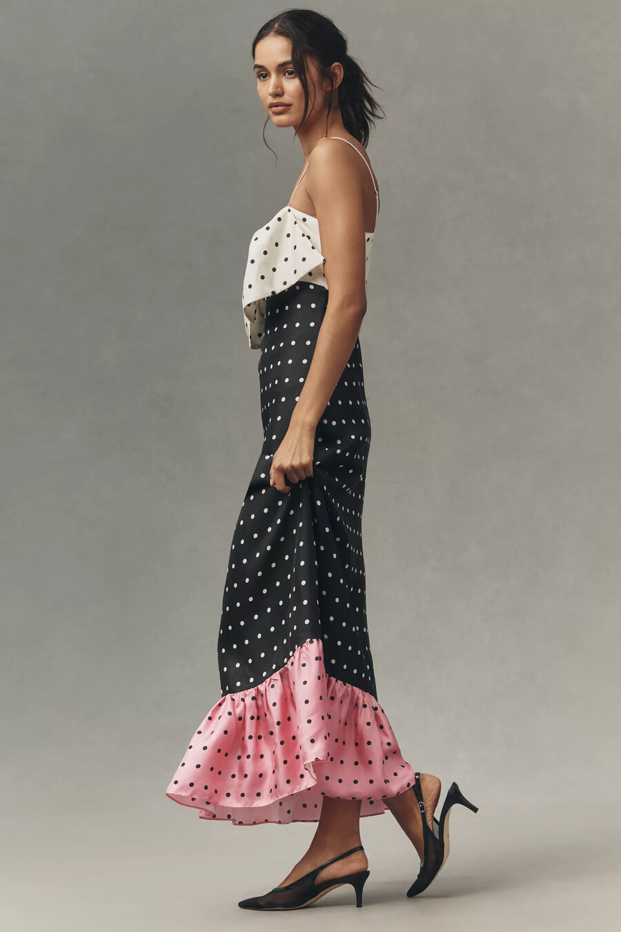 vestido largo de seda con volantes y lazo sin mangas maude penelope