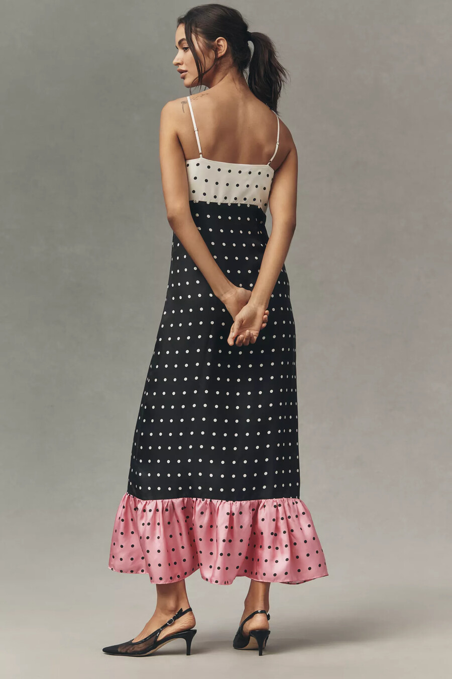 vestido largo de seda con volantes y lazo sin mangas maude penelope