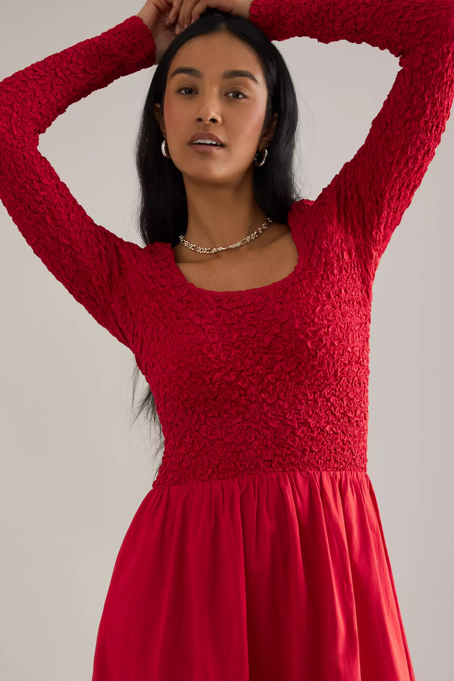 vestido midi fruncido de manga larga malinda de damson madder