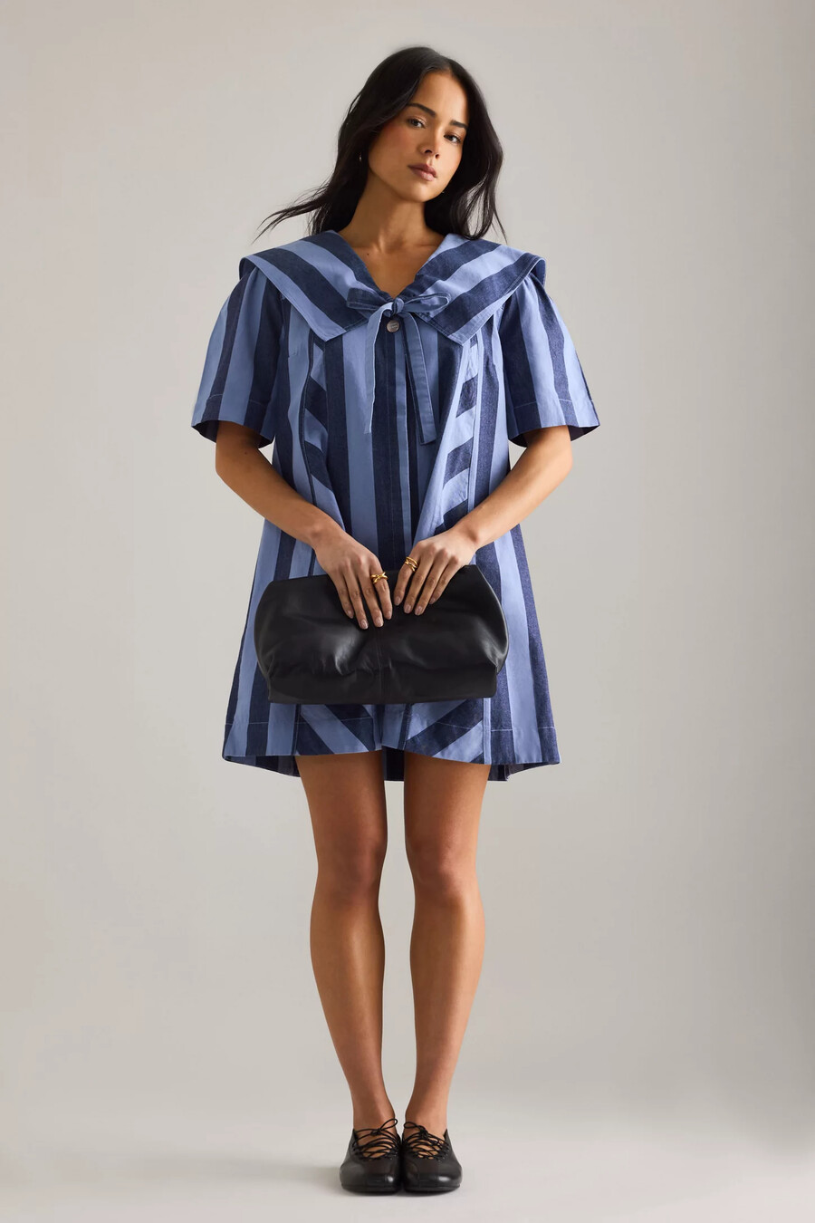 vestido mini de rayas doradas de damson madder