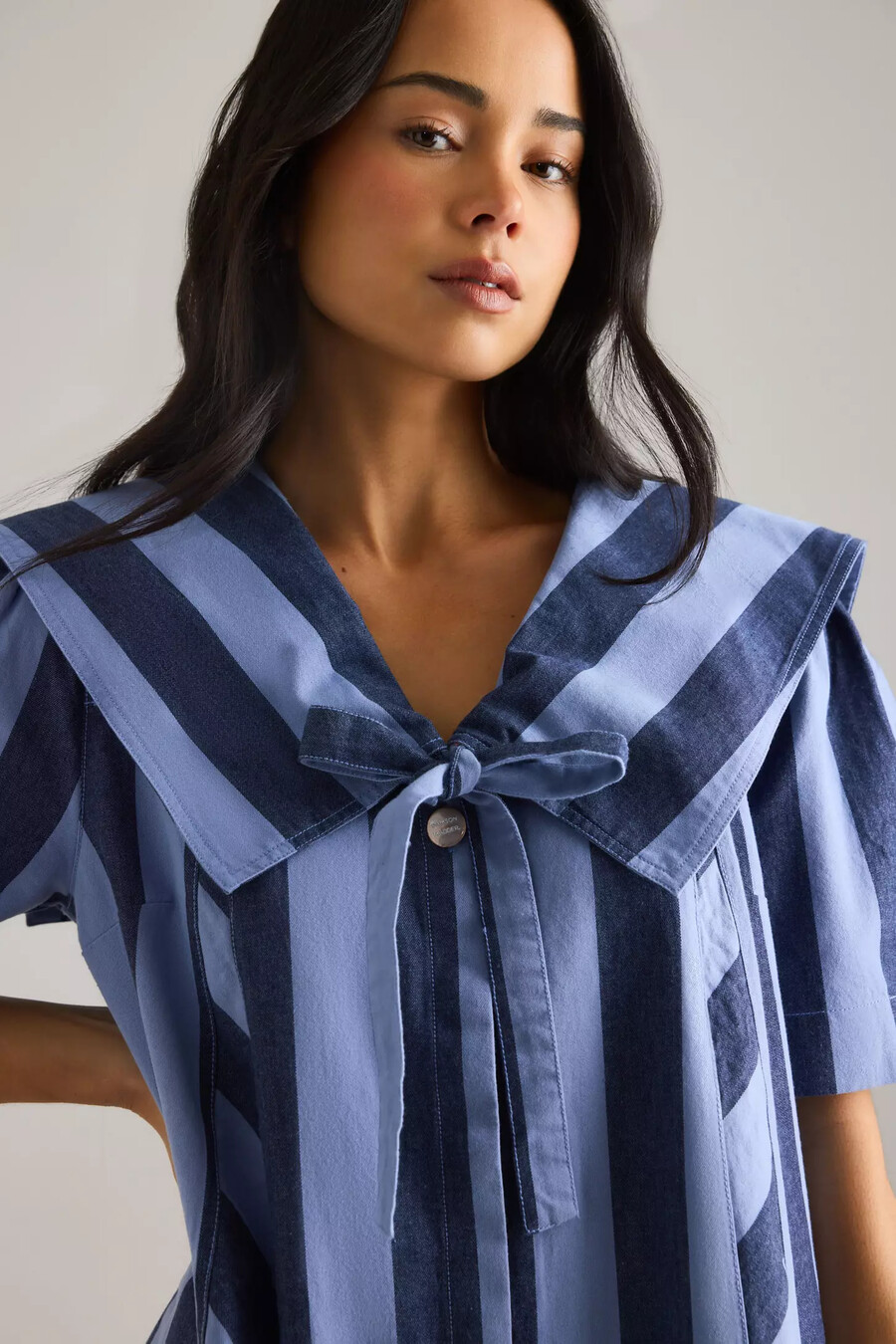 vestido mini de rayas doradas de damson madder