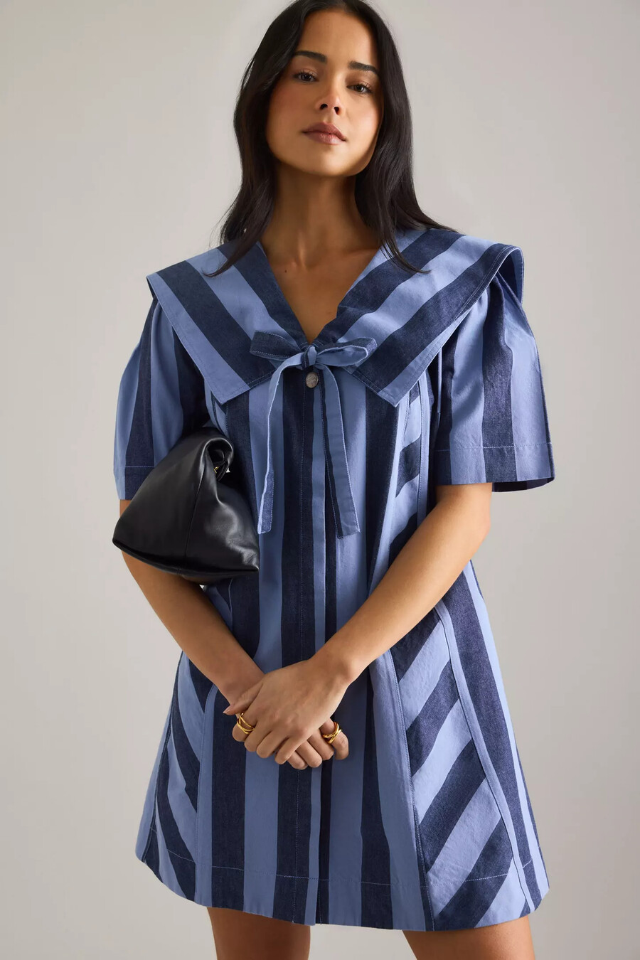 vestido mini de rayas doradas de damson madder